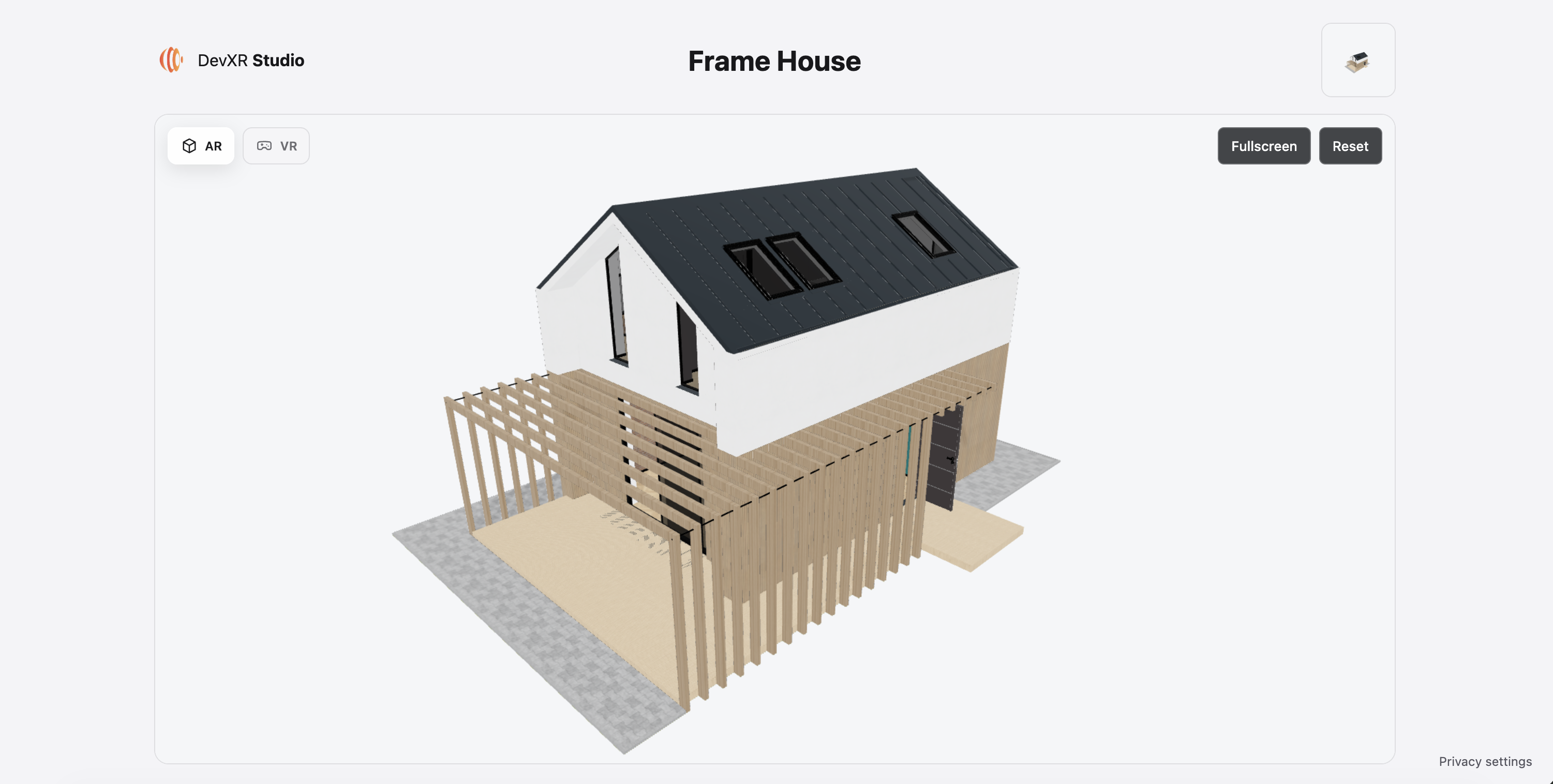 Un modèle architectural dans le viewer 3D DevXR